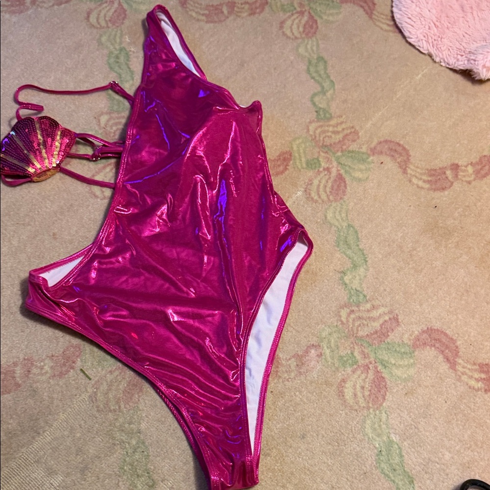 Shiny Pink One-Piece Swimsuit